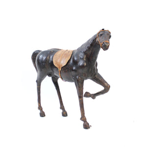Large size horse model in genuine leather, 1970s