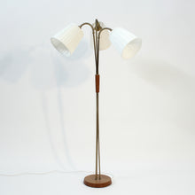 Load image into Gallery viewer, Scandinavian mid-century 3-light floor lamp, teak and brass, 1950s