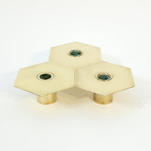 Sigurd Persson, set of 3 brass Romb candle holders, 1980s