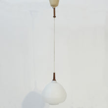 Load image into Gallery viewer, Hans-Agne Jakobsson, teak and opaline glass ceiling lamp, 1950s