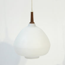 Load image into Gallery viewer, Hans-Agne Jakobsson, teak and opaline glass ceiling lamp, 1950s