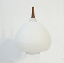 Load image into Gallery viewer, Hans-Agne Jakobsson, teak and opaline glass ceiling lamp, 1950s
