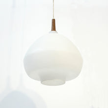 Load image into Gallery viewer, Hans-Agne Jakobsson, teak and opaline glass ceiling lamp, 1950s