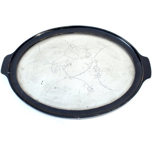 Scandinavian Art Deco pewter and ebonized wood tray, 1930s