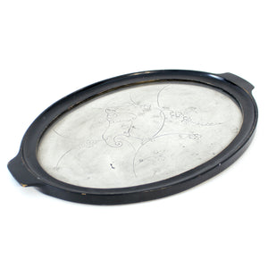 Scandinavian Art Deco pewter and ebonized wood tray, 1930s