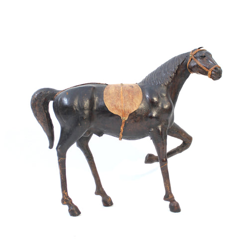 Large size horse model in genuine leather, 1970s