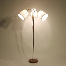 Load image into Gallery viewer, Scandinavian mid-century 3-light floor lamp, teak and brass, 1950s