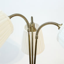 Load image into Gallery viewer, Scandinavian mid-century 3-light floor lamp, teak and brass, 1950s