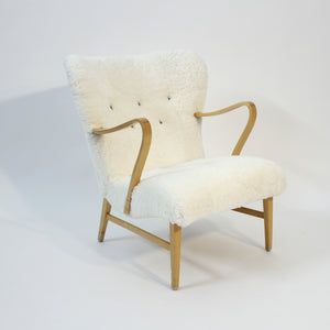 Swedish sheepskin lounge chair, attr. to Erik Bertil Karlén, 1940s