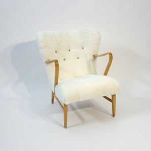 Swedish sheepskin lounge chair, attr. to Erik Bertil Karlén, 1940s