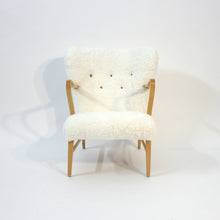 Load image into Gallery viewer, Swedish sheepskin lounge chair, attr. to Erik Bertil Karlén, 1940s