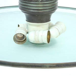 Rare Swedish Grace bronze and frosted glass ceiling lamp with figural motifs, 1920s