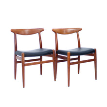 Load image into Gallery viewer, Hans Wegner, pair of Teak and leather dining chairs, model W2 for C.M. Madsen, 1960s