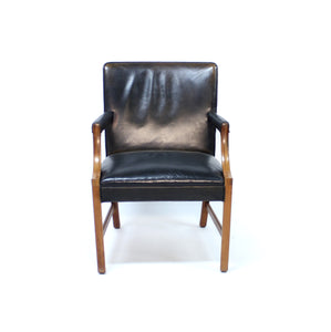 Ole Wanscher, Danish leather and Mahogany lounge chair for A.J. Iversen, 1940s