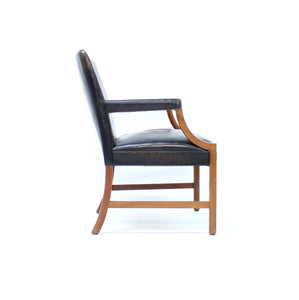 Ole Wanscher, Danish leather and Mahogany lounge chair for A.J. Iversen, 1940s