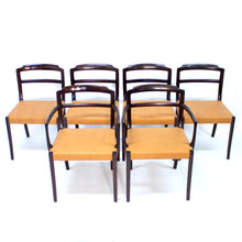 Load image into Gallery viewer, Ole Wanscher, set of 6 Danish leather and Mahogany dining chairs for CADO, 1960s