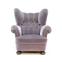 Load image into Gallery viewer, Oversized Swedish Modern Lounge chair in grey velvet, 1940s