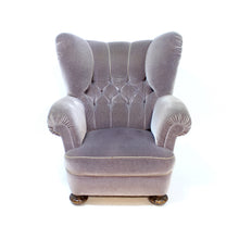 Load image into Gallery viewer, Oversized Swedish Modern Lounge chair in grey velvet, 1940s