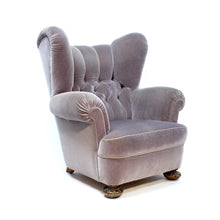 Load image into Gallery viewer, Oversized Swedish Modern Lounge chair in grey velvet, 1940s