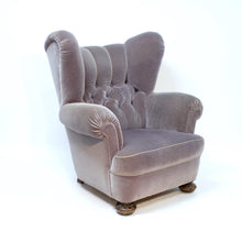 Load image into Gallery viewer, Oversized Swedish Modern Lounge chair in grey velvet, 1940s