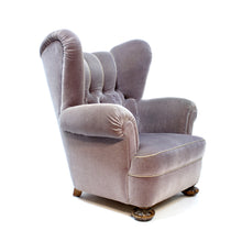 Load image into Gallery viewer, Oversized Swedish Modern Lounge chair in grey velvet, 1940s