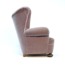 Load image into Gallery viewer, Oversized Swedish Modern Lounge chair in grey velvet, 1940s