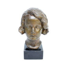 Load image into Gallery viewer, Bronze bust / sculpture depicting a girl, signed J.G, Swedish, ca 1940s