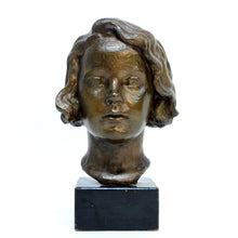 Load image into Gallery viewer, Bronze bust / sculpture depicting a girl, signed J.G, Swedish, ca 1940s