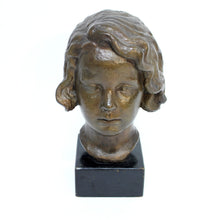 Load image into Gallery viewer, Bronze bust / sculpture depicting a girl, signed J.G, Swedish, ca 1940s