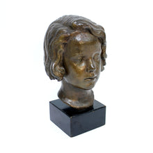 Load image into Gallery viewer, Bronze bust / sculpture depicting a girl, signed J.G, Swedish, ca 1940s