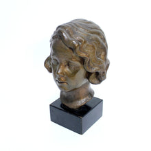 Load image into Gallery viewer, Bronze bust / sculpture depicting a girl, signed J.G, Swedish, ca 1940s