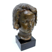 Load image into Gallery viewer, Bronze bust / sculpture depicting a girl, signed J.G, Swedish, ca 1940s