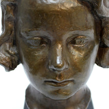 Load image into Gallery viewer, Bronze bust / sculpture depicting a girl, signed J.G, Swedish, ca 1940s