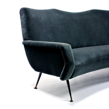 Load image into Gallery viewer, Italian curved mid-century velvet sofa, 1950s