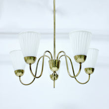 Load image into Gallery viewer, Swedish Modern brass chandelier, attributed to Bergboms, 1940s/1950s