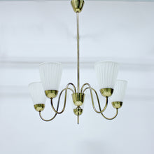 Load image into Gallery viewer, Swedish Modern brass chandelier, attributed to Bergboms, 1940s/1950s