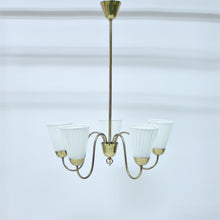 Load image into Gallery viewer, Swedish Modern brass chandelier, attributed to Bergboms, 1940s/1950s