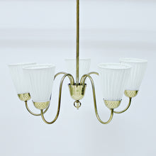Load image into Gallery viewer, Swedish Modern brass chandelier, attributed to Bergboms, 1940s/1950s