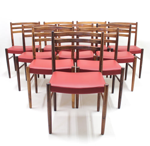 Rosewood & Leather Chairs by Nils Jonsson for Troeds, 1960s, Set of 10