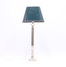 Load image into Gallery viewer, Tall neoclassical brass table lamp with green lacquered shade, 1970s