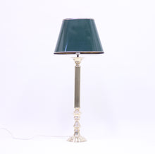 Load image into Gallery viewer, Tall neoclassical brass table lamp with green lacquered shade, 1970s