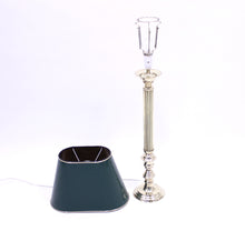 Load image into Gallery viewer, Tall neoclassical brass table lamp with green lacquered shade, 1970s