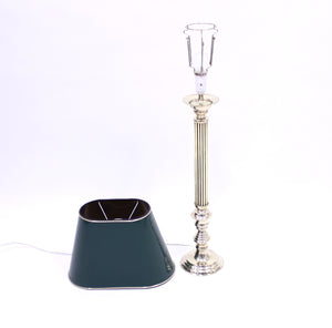 Tall neoclassical brass table lamp with green lacquered shade, 1970s