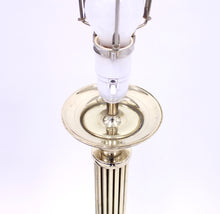 Load image into Gallery viewer, Tall neoclassical brass table lamp with green lacquered shade, 1970s