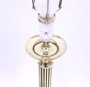 Tall neoclassical brass table lamp with green lacquered shade, 1970s