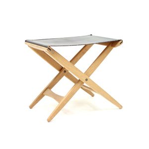 Oak and leather folding stool by Östen Kristiansson for Luxus, 1960s