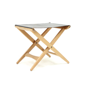 Oak and leather folding stool by Östen Kristiansson for Luxus, 1960s