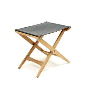 Oak and leather folding stool by Östen Kristiansson for Luxus, 1960s