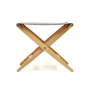 Oak and leather folding stool by Östen Kristiansson for Luxus, 1960s