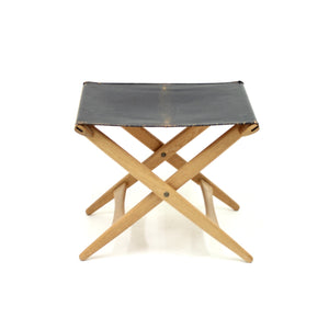 Oak and leather folding stool by Östen Kristiansson for Luxus, 1960s